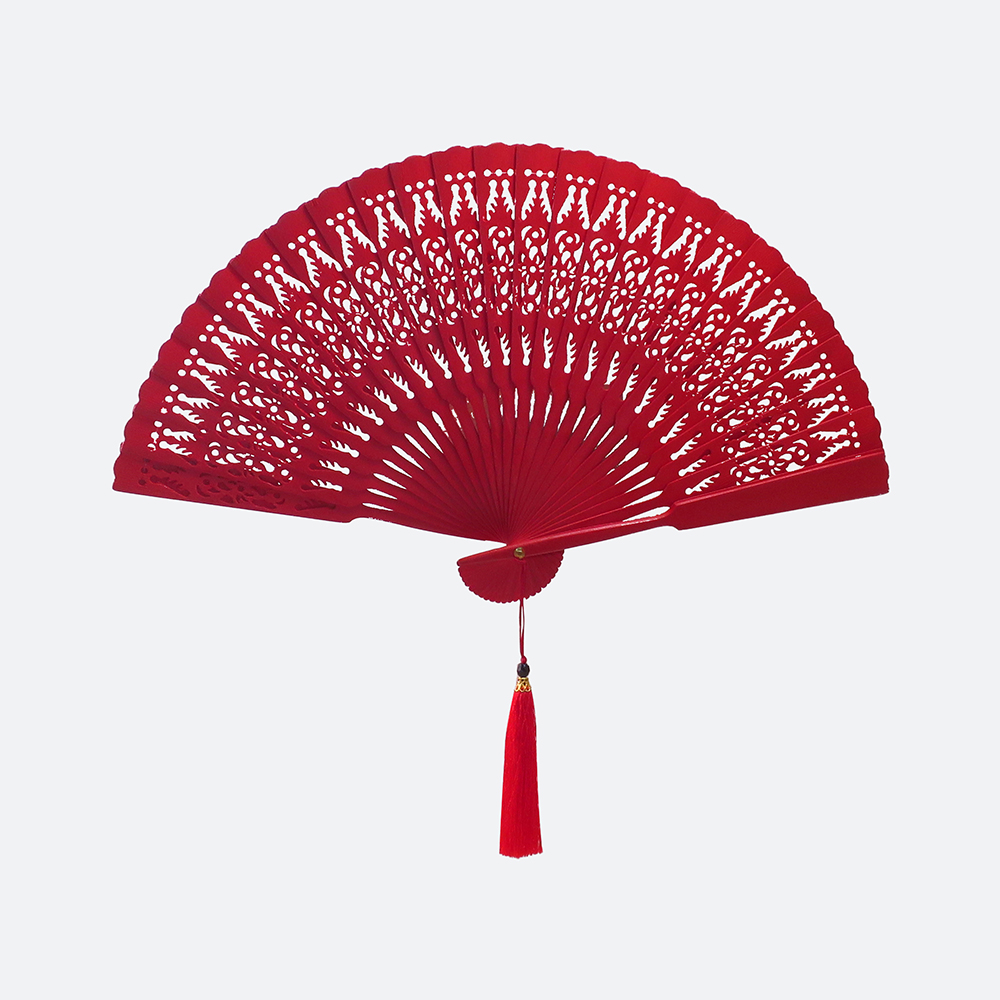 Plain Traditional Hand Fan Red