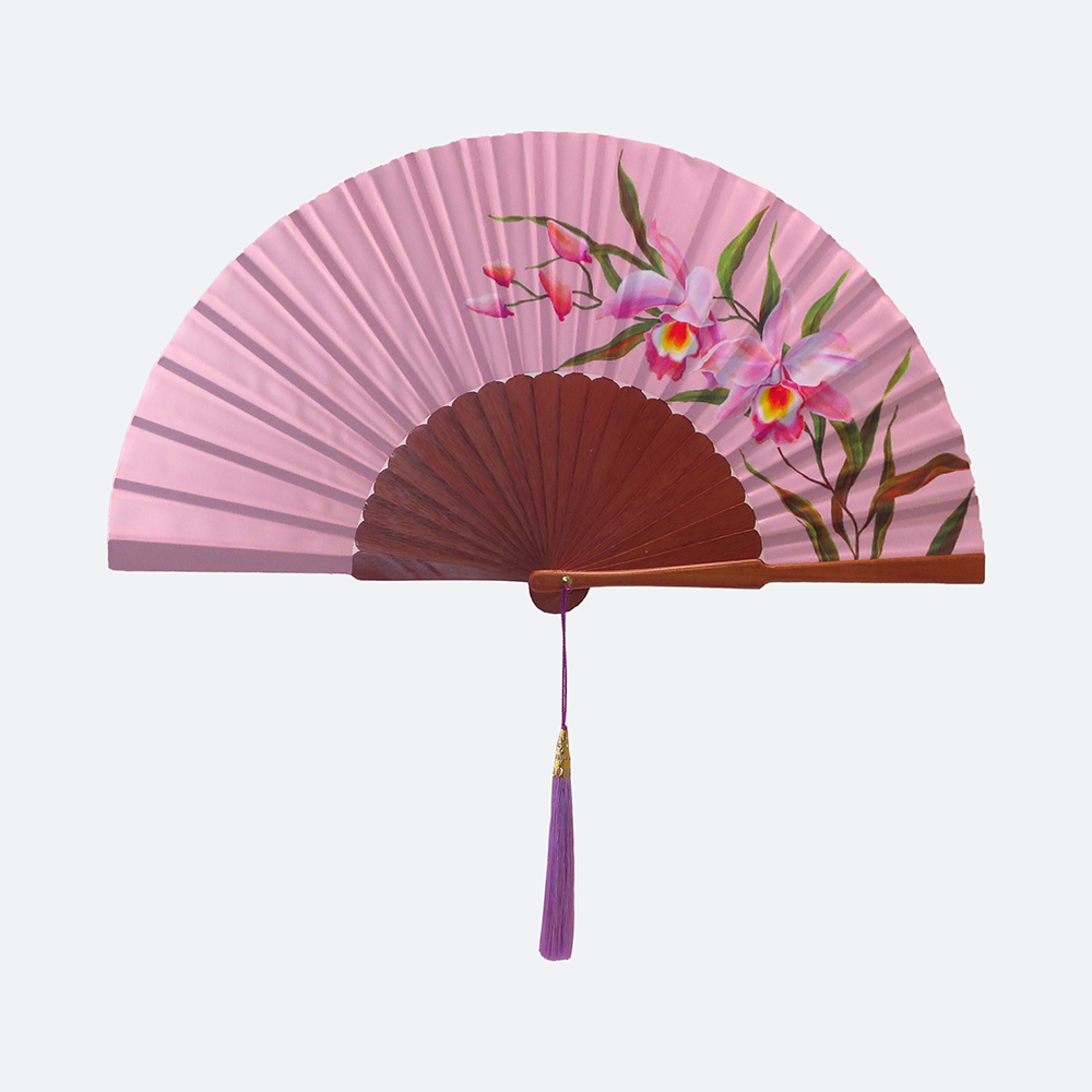Wiracana Printed Silk Hand Fan Pink