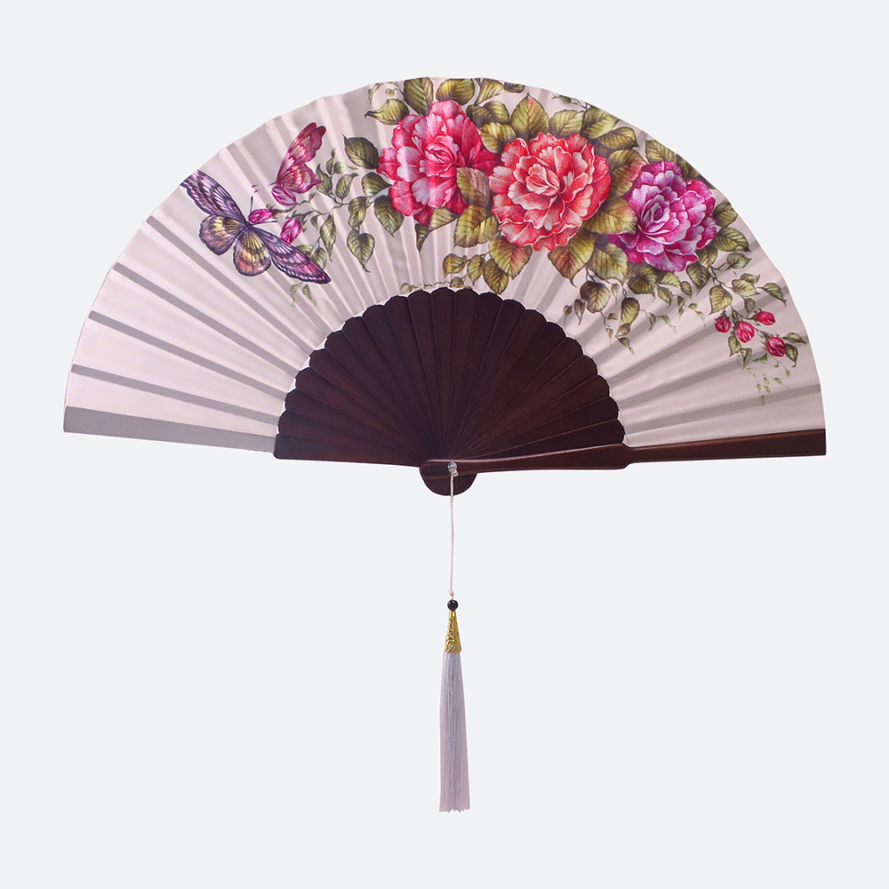 Wiracana Printed Silk Hand Fan White